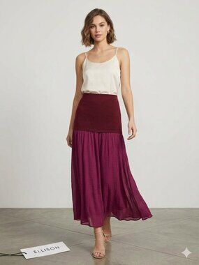 Ellison Womens Burgundy Layered Midi Skirt Size Large